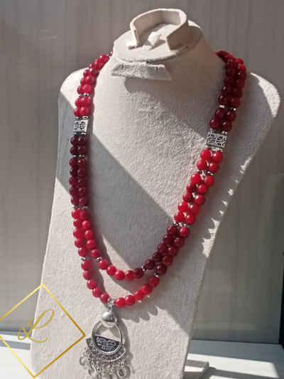 عقد عقيق احمر ثنائي